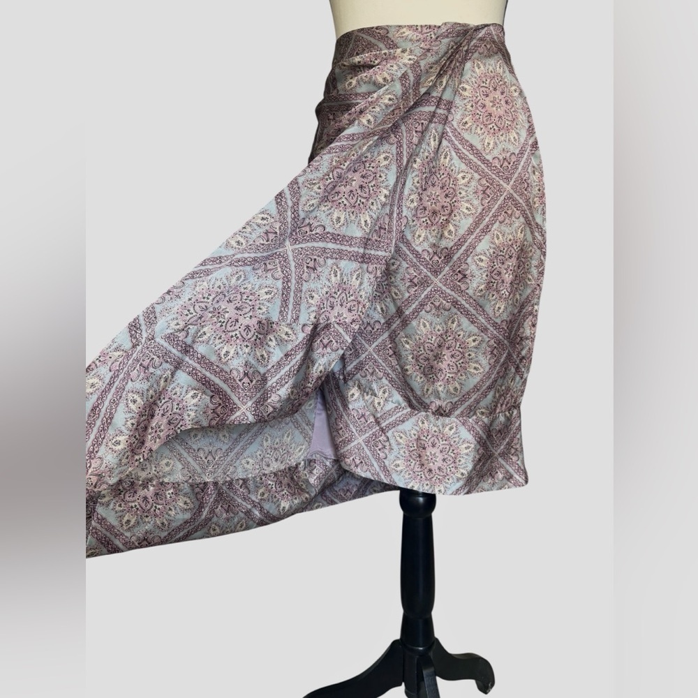 Zimmermann Silk Print Faux Wrap Skirt Size 1 | Light Blue Lavender - Picture 2 of 9